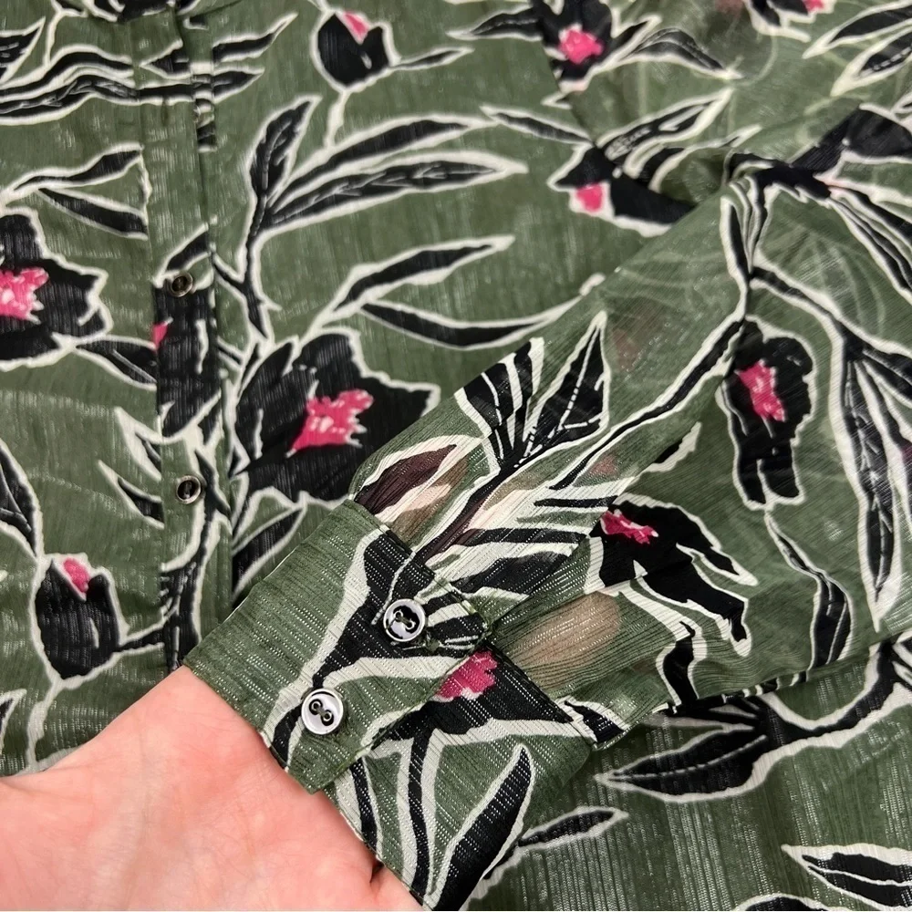 Walter Baker Green Heidi Floral Metallic Ruffled Shirt Dress